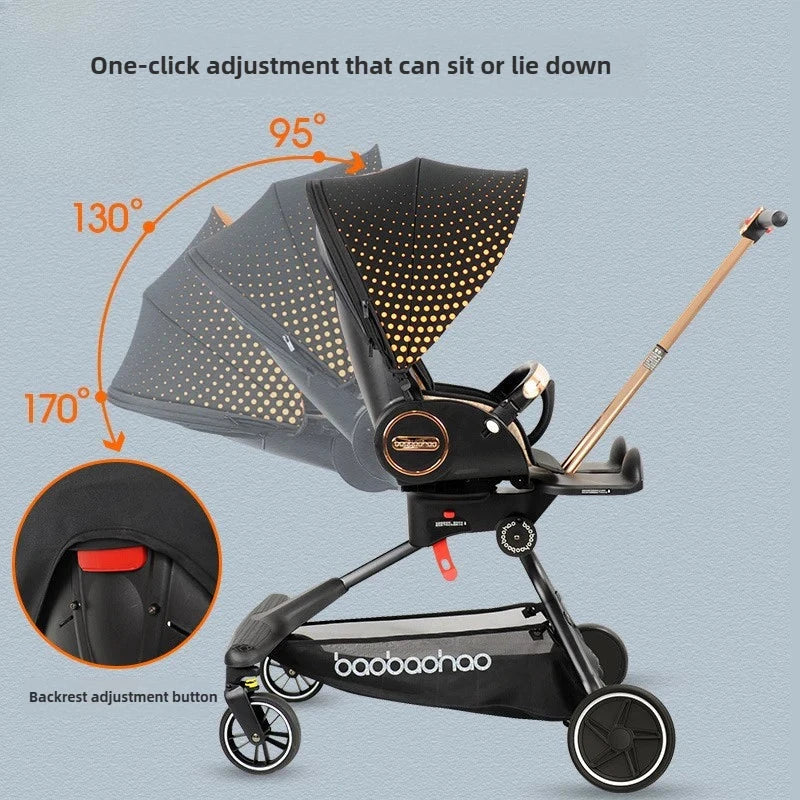 2025 New Baby Stroller A High-view, Lightweight Stroller That Can Be Sat on, Reclined, Pushed in Both Directions, and Folded. GlowCart