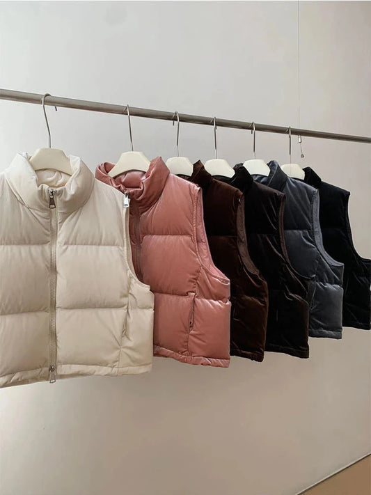 Autumn Winter Stand Collar Velvet Fluffy Puff Down Vest GlowCart