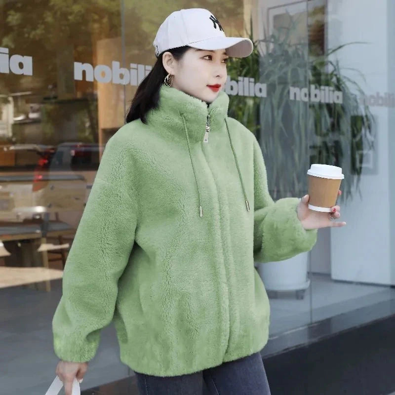 Women Winter Double Coral Fleece Warm Coat Stand Collar GlowCart