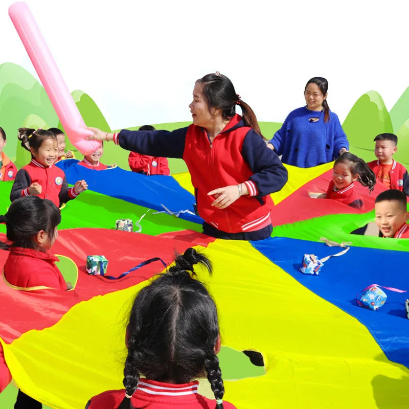 2M 3M Fun Play Rainbow Parachute For Kids Tent Cooperative Games Outdoor Toys For Children Team Building Exercise Activities GlowCart
