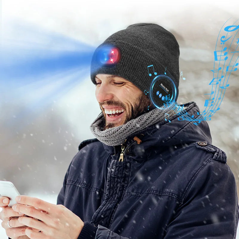 Can be equipped with Wireless Bluetooth music knitted hat new outdoorledlighting rechargeable detachable luminous sleeve cap GlowCart