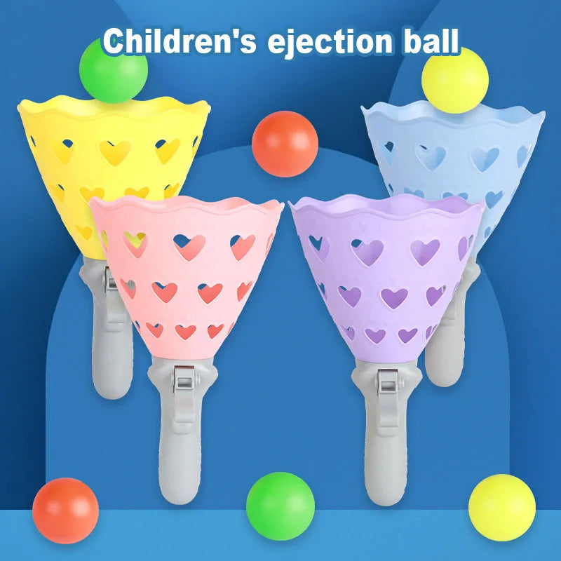 Outdoor Indoor Game Activities for Kids, 5.9 Inch Pop-Pass-Catch Ball Game with 2 Catch Launcher Baskets and 6 Balls, Yard Games GlowCart