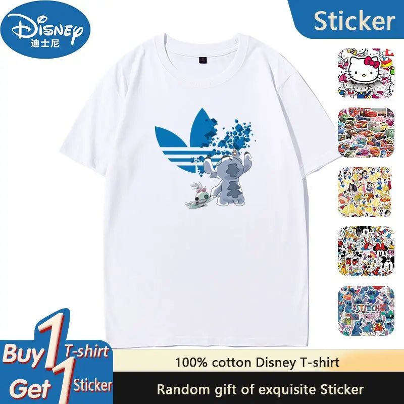 Disney Stitch Short Sleeve T-Shirt Men's and Women's Joint Summer Cotton Loose Large Size Couple Wear Stitch Short Sleeve Top GlowCart