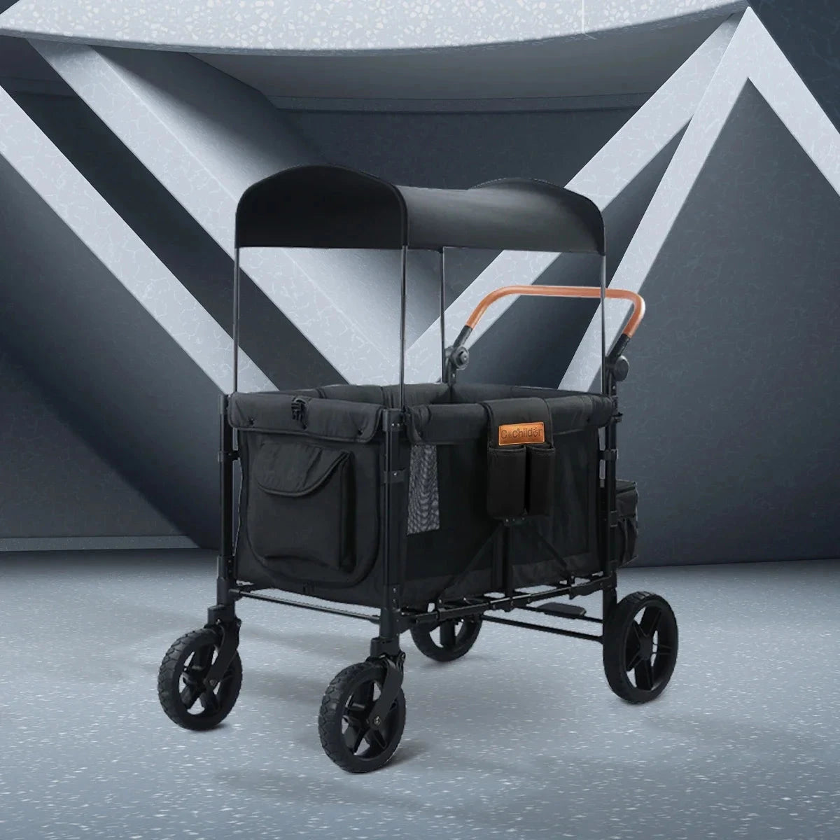 Camping cart that can seat four children, Foldable baby stroller, with shock absorption function, suitable for autumn travel GlowCart