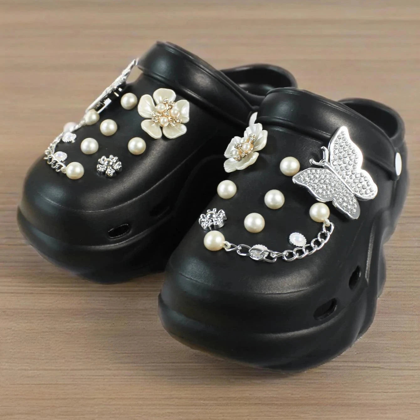 Women DIY Silver Butterfly-Knot Fashion Bow Decor Clogs GlowCart