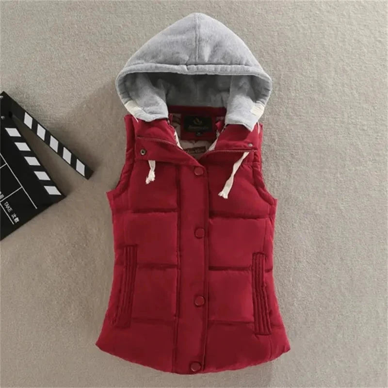 Women Autumn Winter Short Down Vest Hooded Warm Casual GlowCart