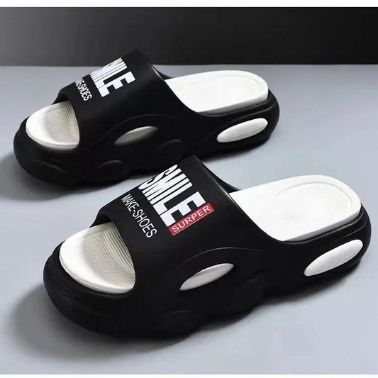 Men Thick Sole Summer Beach Slides Bathroom Anti Slip Slipper Soft Sandals Simplicity Ultra Light Letter Shoes Men Slippers GlowCart