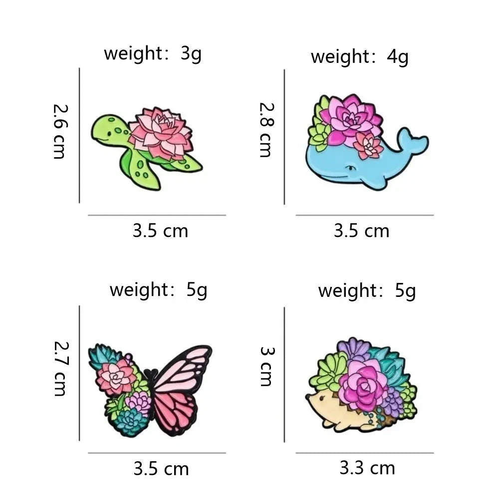 Cute Succulent Plant Enamel Brooch Cartoon Colorful Animal GlowCart