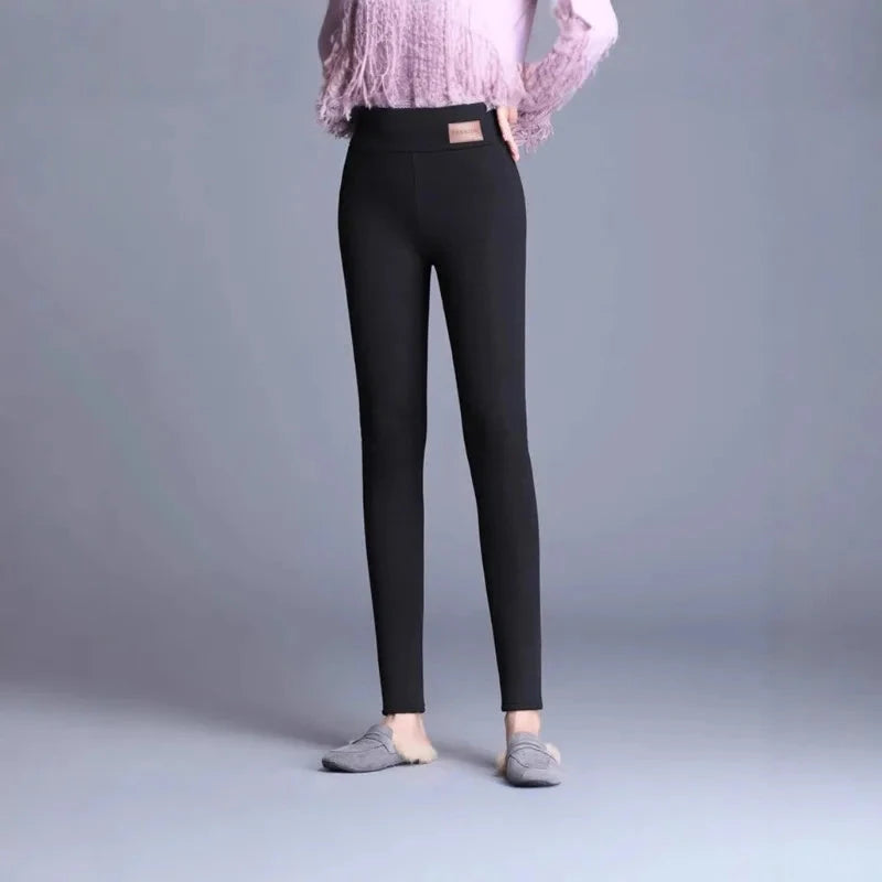 Fleece Lined Thermal Leggings Women Winter Leather Label GlowCart