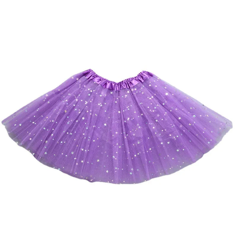 Kids Baby Star Glitter Dance Tutu Skirt For Girl Sequin 3 Layers Tulle Toddler Pettiskirt Children Chiffon 2-8T GlowCart
