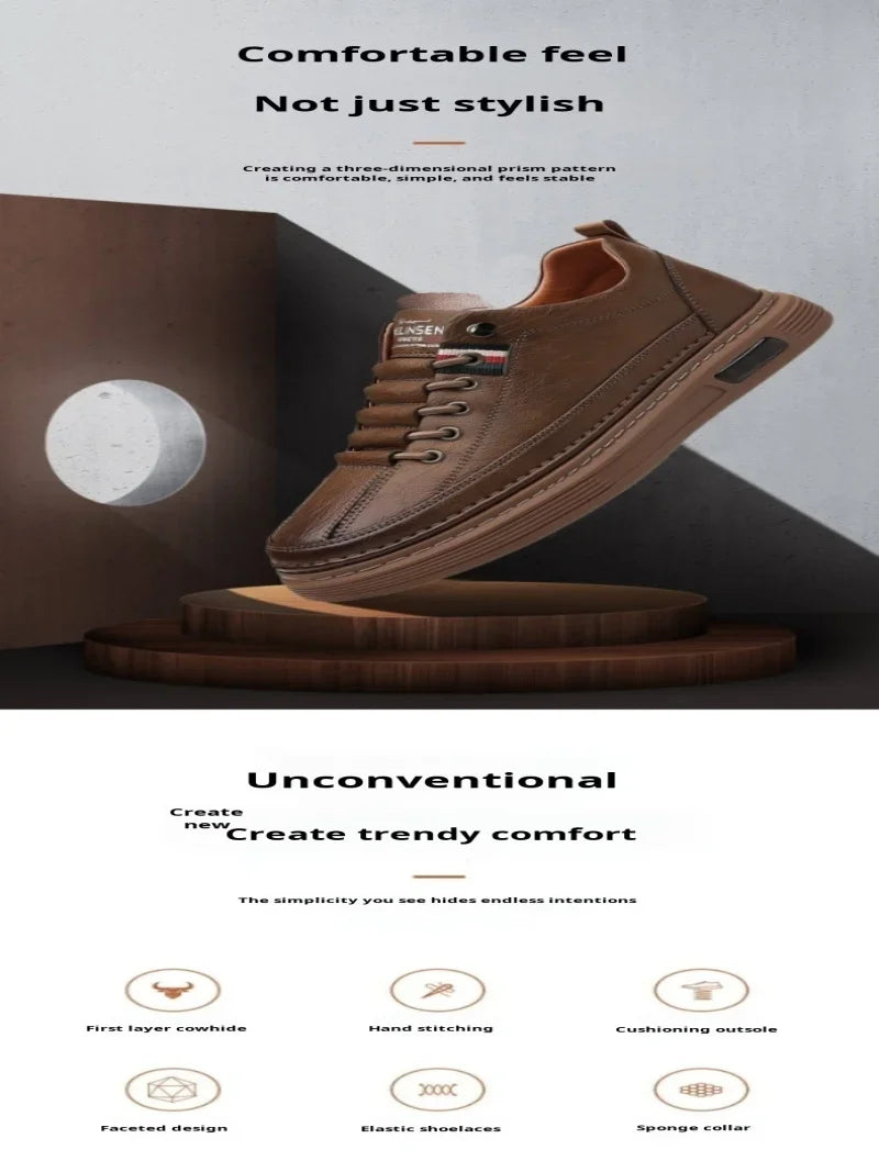 Men's Casual Shoes Spring Autumn Depressurized Breathable Lacefree Leather Shoes Super soft and wear-resistant Men's Board Shoes GlowCart