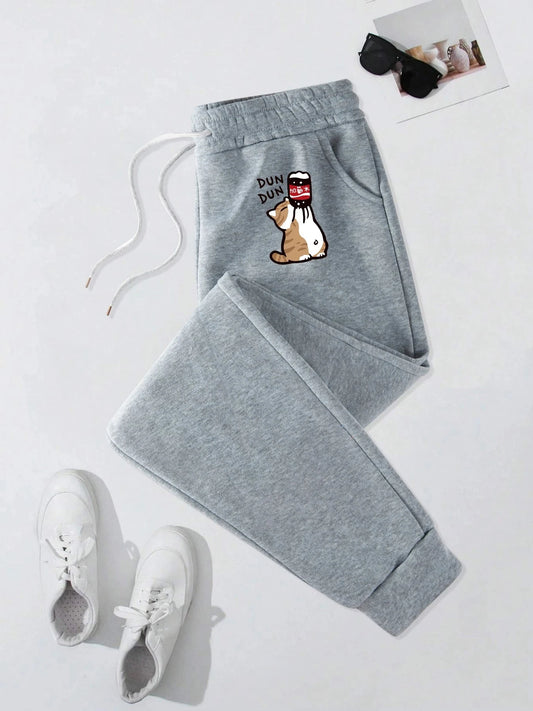 Cute Cat Drinking Coke Printing Mens Joggers Sweatpant GlowCart