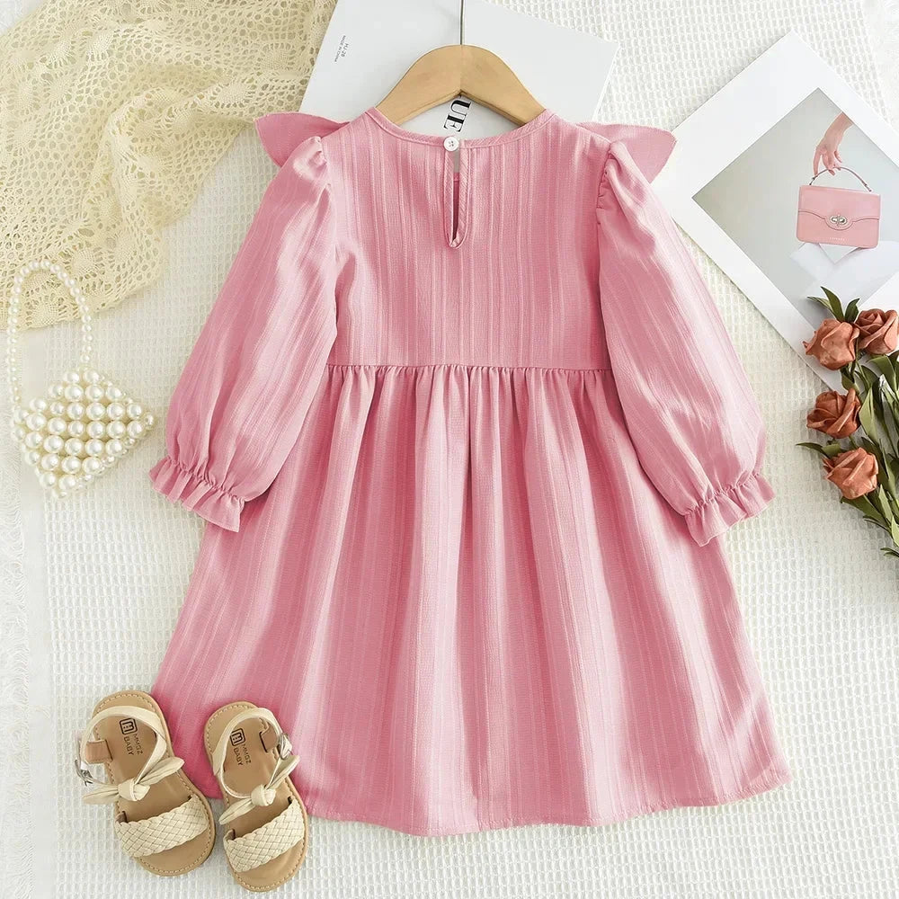 Plain Casual Girls Dress Autumn Long Sleeved Pleated Kids Dresses for Girls Pink Clothes Fashionable New Children's Clothing GlowCart
