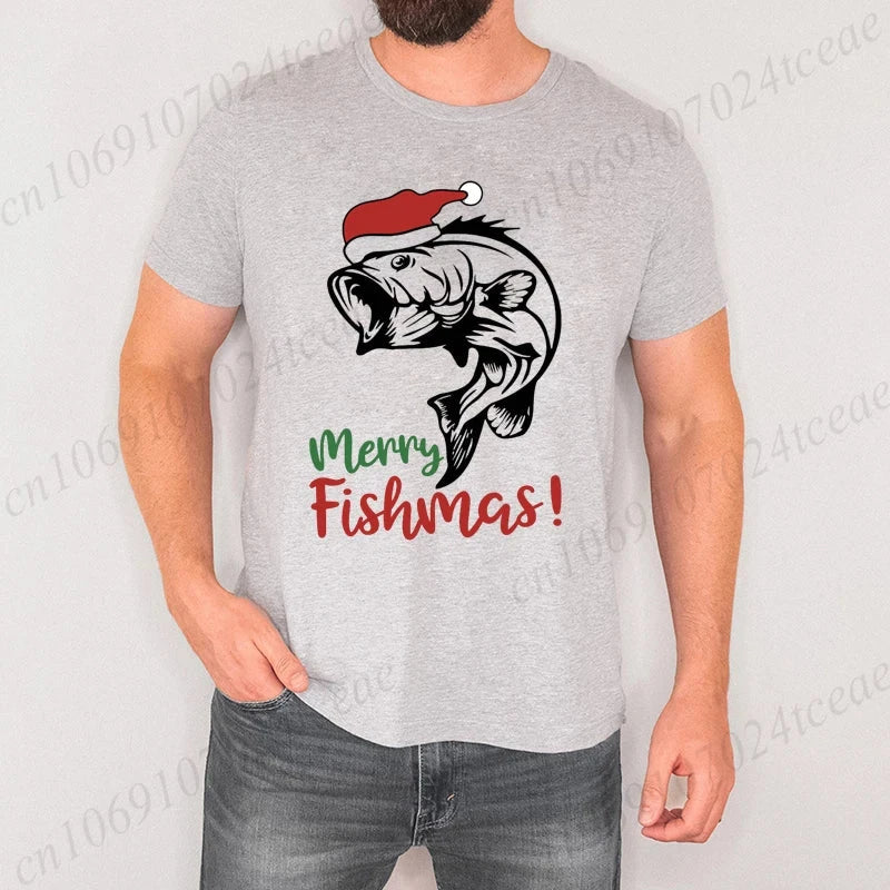 Fishing Christmas Men's T Shirts Merry Fishmas Print Tees GlowCart