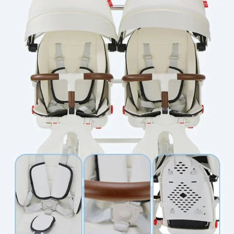 Twin strollers for two children Two seats Lightweight folding stroller Multifunctional stroller can sit and lie down GlowCart