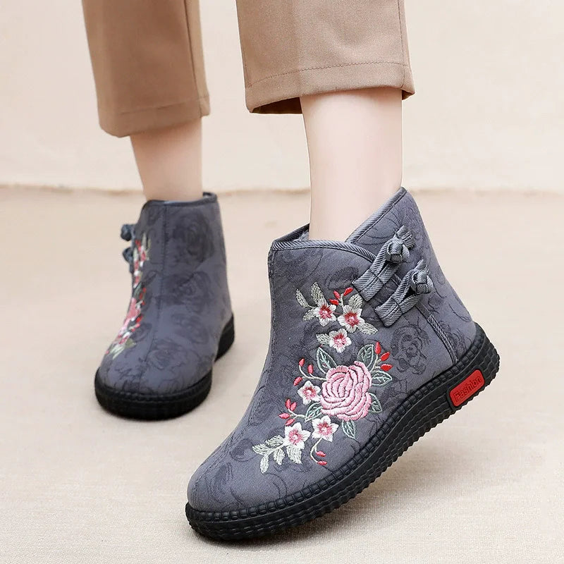 Winter Cloth Shoes Ethnic Style Botas Mujer Women's Shoes Zapatos Short Warm Boots Woman Bootie Embroidered Cotton Women Boots GlowCart