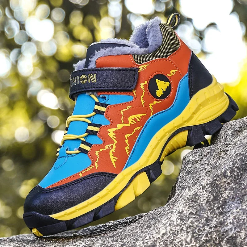 Winter Hiking Shoes Boy Kids Snow Boots Teenagers Children Shoe Walking Climbing Sneakers Leather Waterproof Non-slip Sport Warm GlowCart