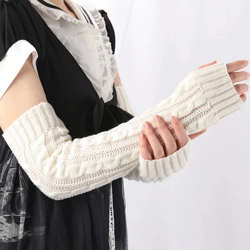 Winter Women's Mitten Knitted Arm Warmers Long Fingerless GlowCart
