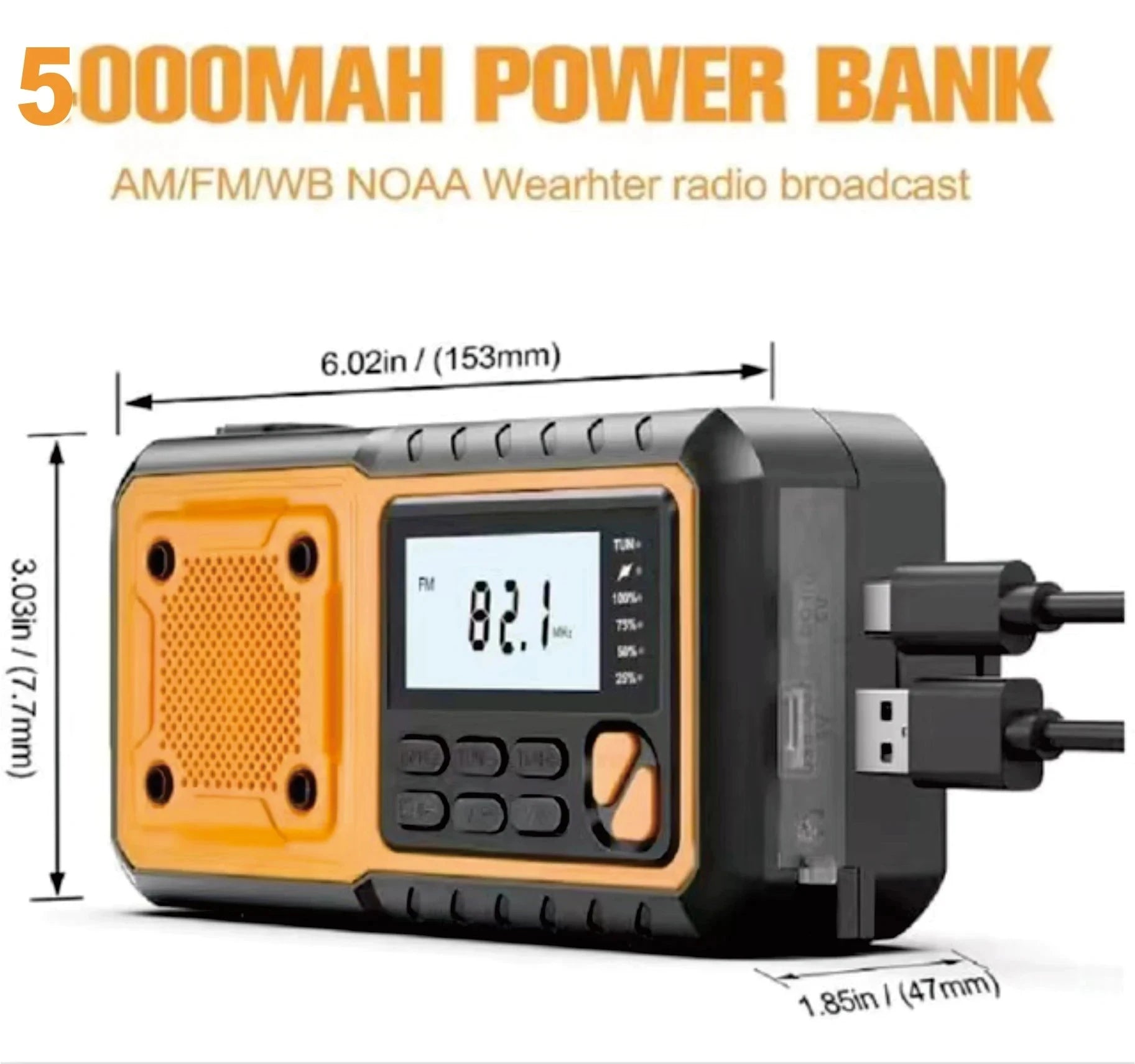 5000mAh Portable Emergency Solar Power Radio Hand Crank GlowCart