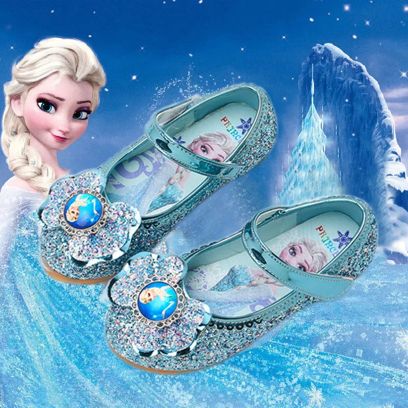 Disney Frozen Princess Elsa Cartoon Soft Sole Sandals Baby Girl Princess Shoes Crystal Shoes Children Flat Girl Leather Shoes GlowCart