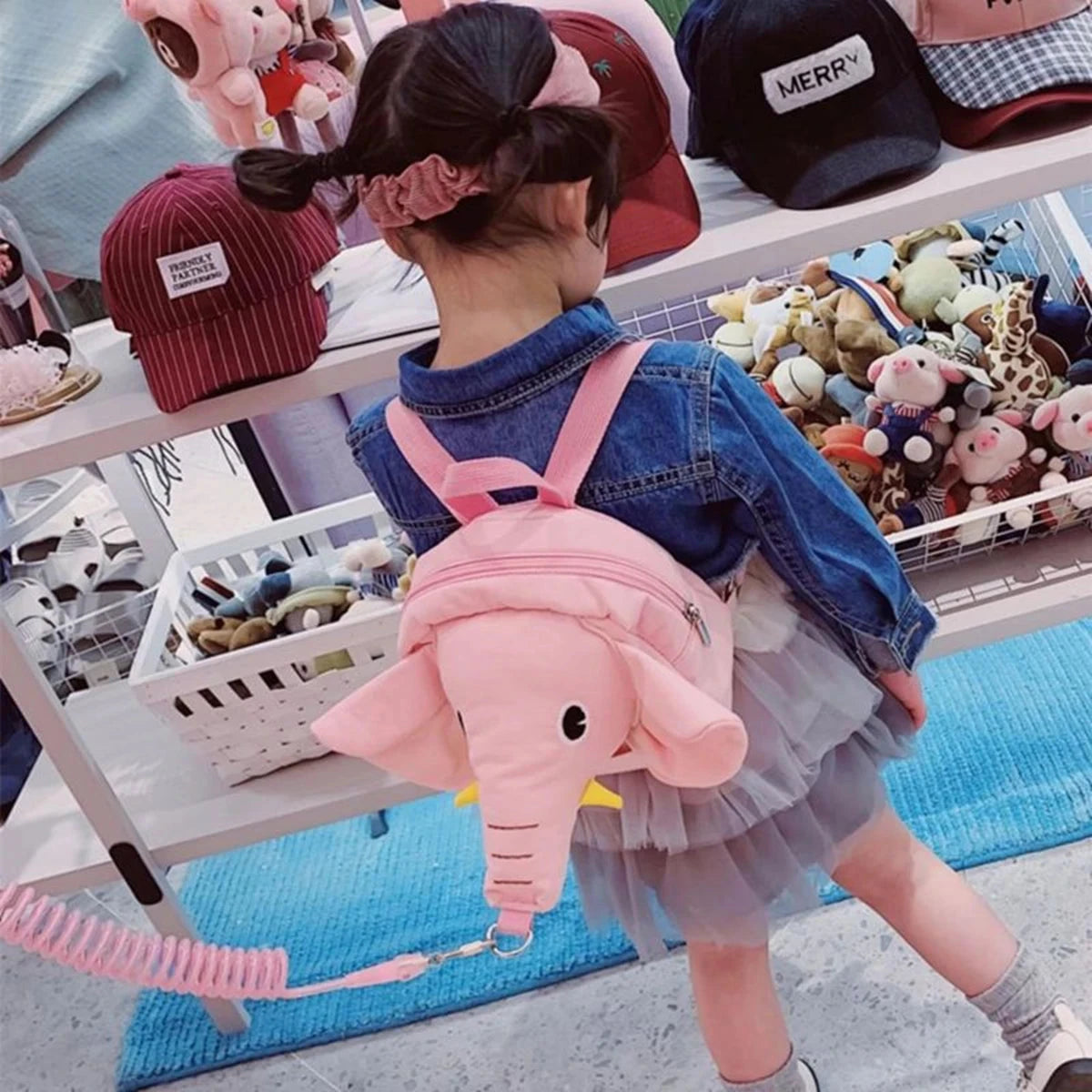 Cartoon anti walking lost shoulder backpack baby girls boys Elephant small bags with traction rope anti lost toddler schoolbag GlowCart