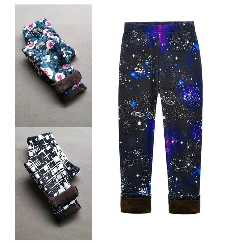 Children's Clothes Girl Pants Autumn Winter Fleece Keep Warm Leggings Tights For Girls Vintage Floral Warm Trousers 2-11 Year GlowCart