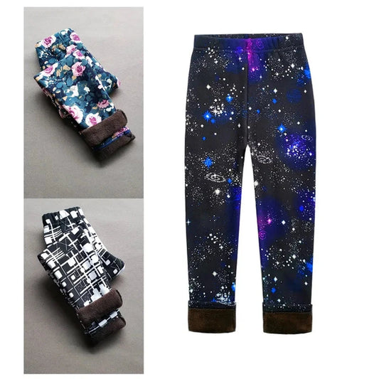 Children's Clothes Girl Pants Autumn Winter Fleece Keep Warm Leggings Tights For Girls Vintage Floral Warm Trousers 2-11 Year GlowCart