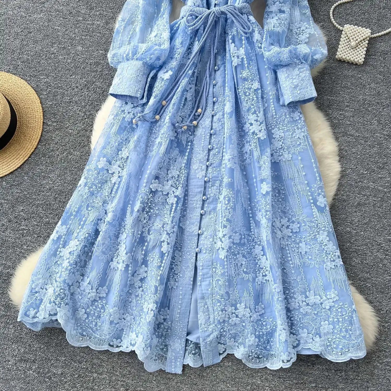 Luxury Embroidery Formal Dresses Women Summer Autumn Lantern GlowCart