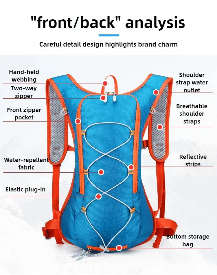 15'' Outdoor Backpack Nylon Hydration Pack for Hiking Running Mountaineering Travel Water Reservoir Pocket Adjustable Straps GlowCart