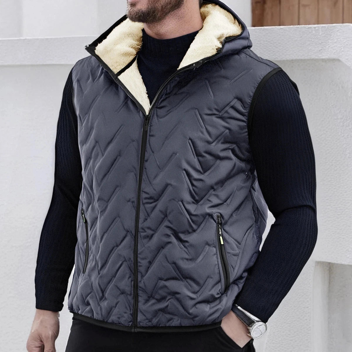 Men's autumn and winter thickened down vest with hood, GlowCart