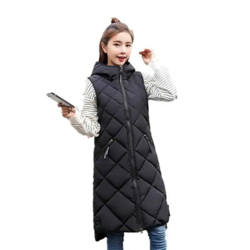 Women's Sleeveless Vest Long Down Padded Jacket Solid Color GlowCart