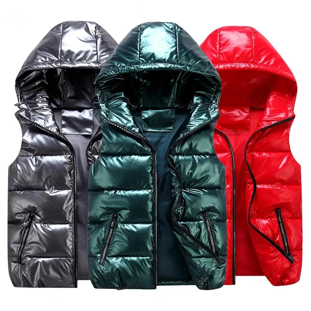 Women Winter Vest Warm Bright Color Pockets Cotton Padded GlowCart