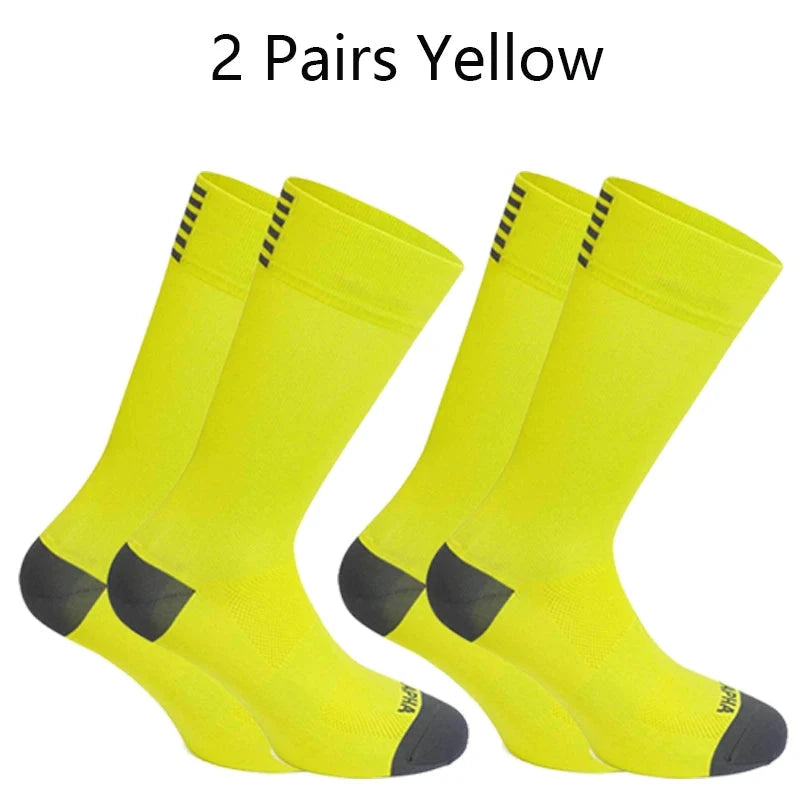2 Pairs Cycling Socks Men High Quality Professional Competition Brand Sport Riding Soccer Sock Mesh Breathable Road Bicycle Sock GlowCart