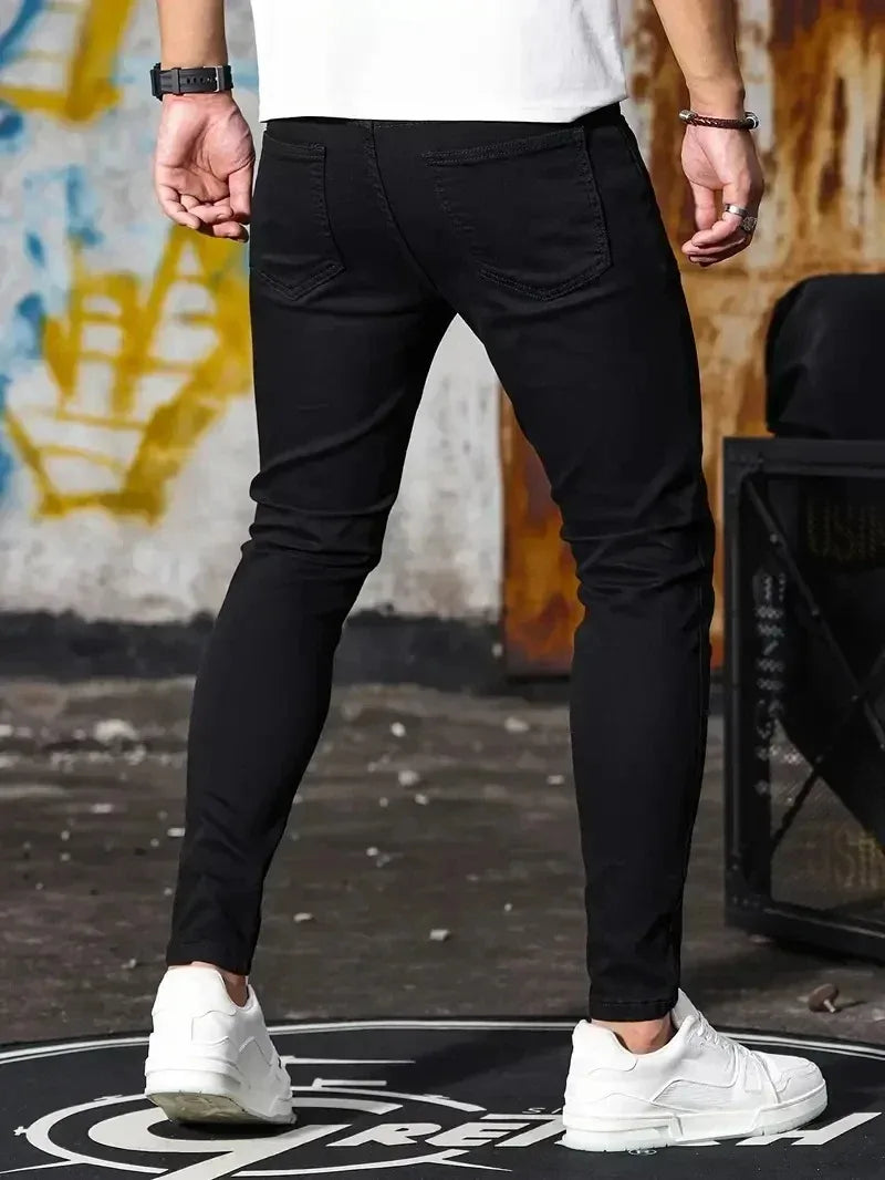 Men Jeans Stretch Skinny Denim Pants Solid Color Black Blue Spring Luxury Street Harajuku Hip-Hop Style Slim Fit Trousers Brand GlowCart