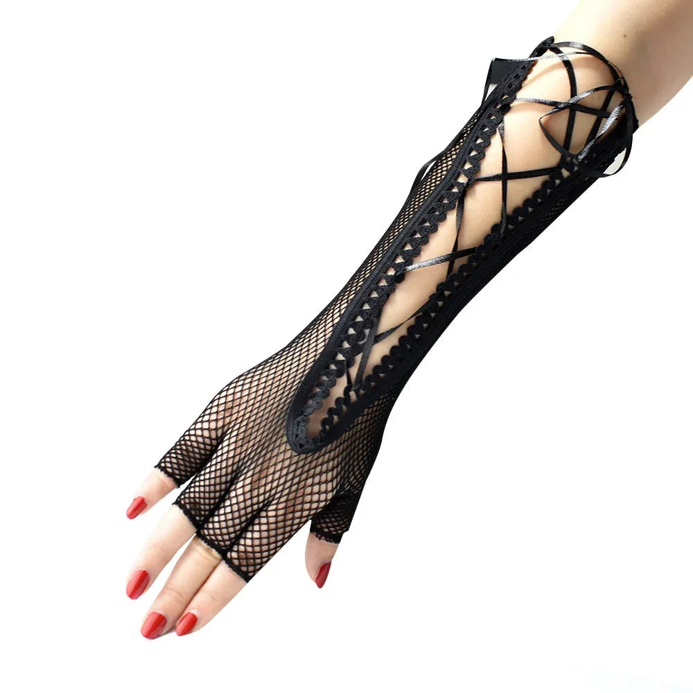 Women's summer sexy mesh strap gloves long half finger lace GlowCart