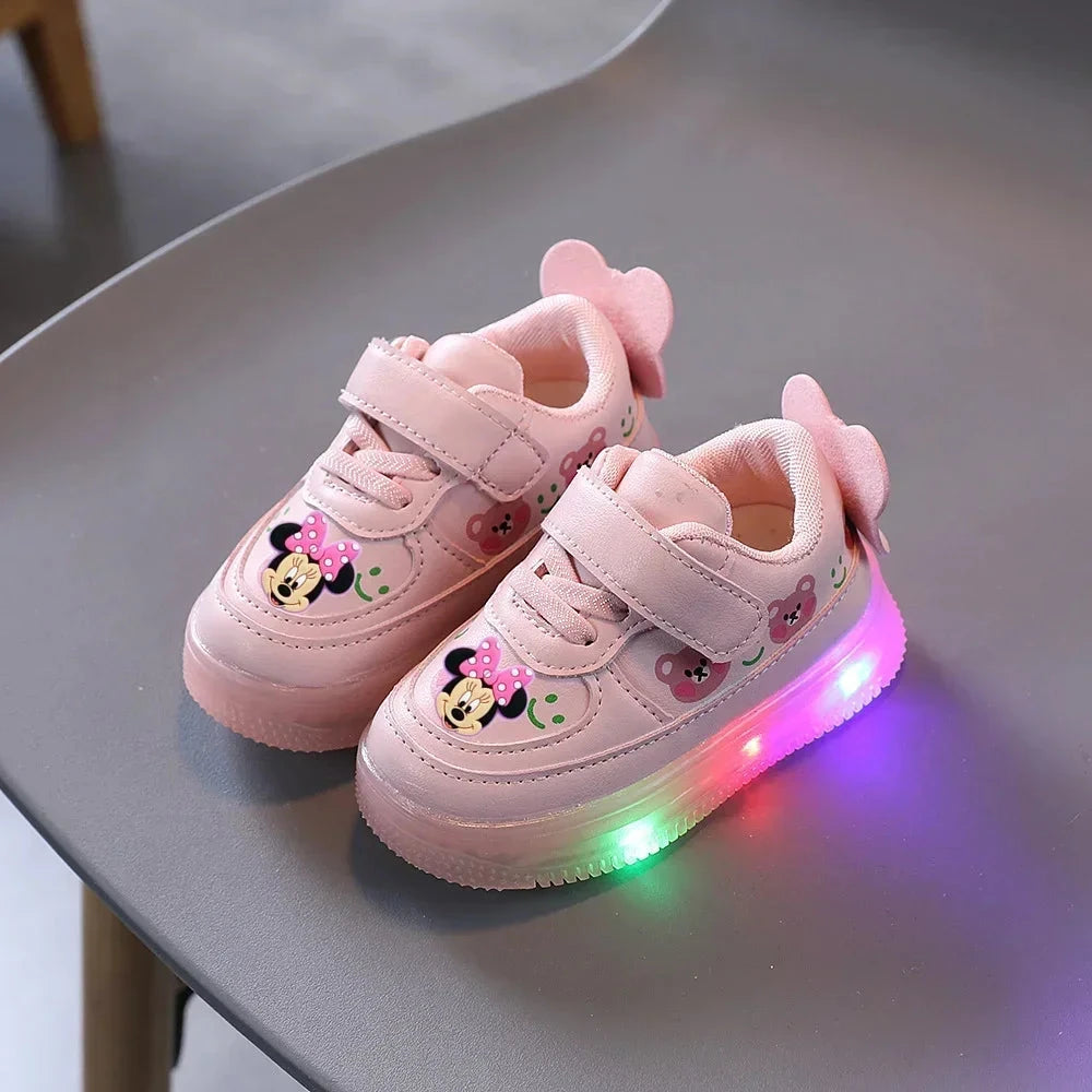 Disney Mickey Mouse Spring Autumn and Winter Children's Lighting Casual Shoes pu Girls and Boys LED Sneakers Board shoes GlowCart