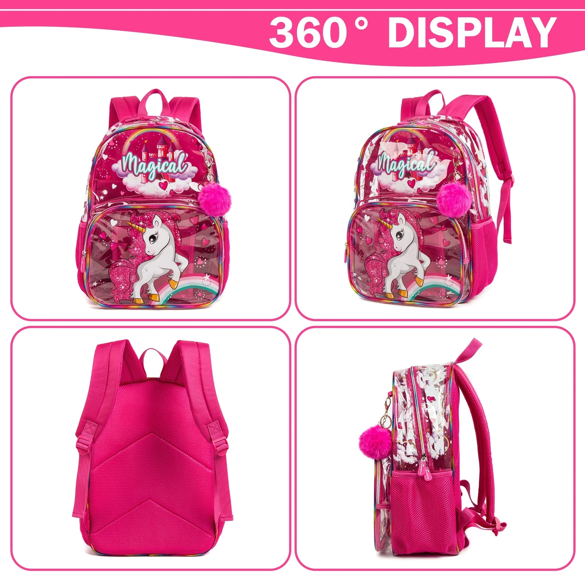 Clear Backpack for Girls Heavy Duty PVC Transparent Backpacks,See Through 16" School Bag with Crossbody Bag for Teens Elementary GlowCart