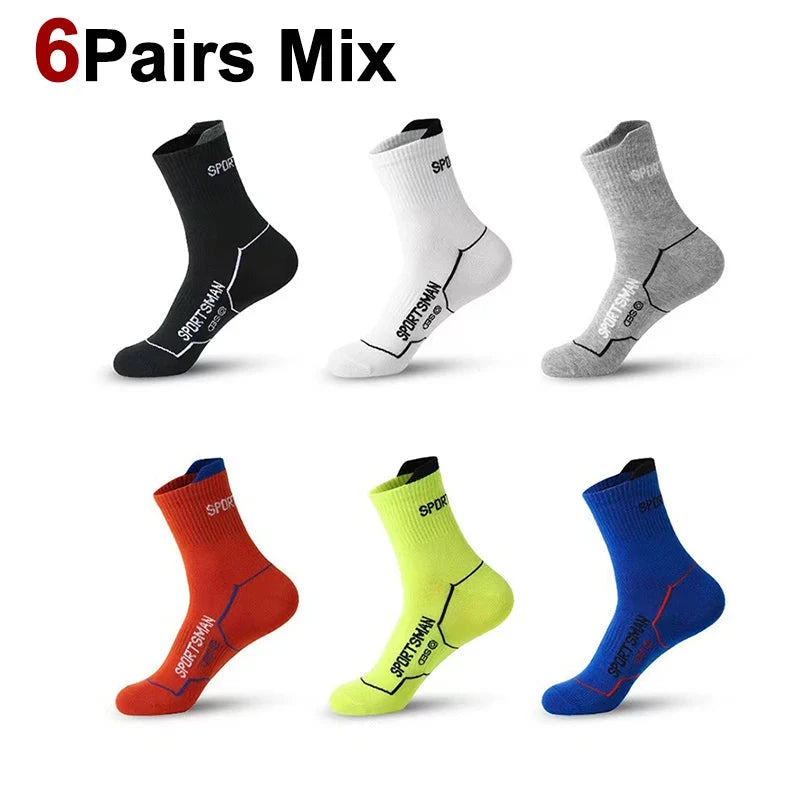 6/12 Pairs Men Mid Length Sports Socks Fashionable Geometric Patterns Breathable Odor Resistant Running Cycling Basketball Socks GlowCart