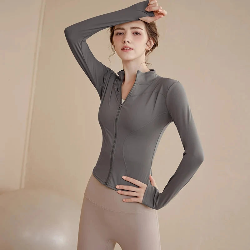 GymHUB Zip Fitness Long Sleeve Sports Jacket Yoga Shirt Quick Dry Gym Top Sunscreen Sportswear Running Coats GlowCart