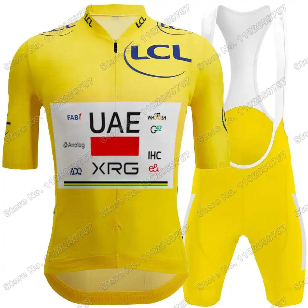 2025 Yellow Pink UAE Team Cycling Jersey Set Slovenia Tadej Pogacar Cycling Clothing Men France TDF Road Bike Suit Bib Shorts GlowCart