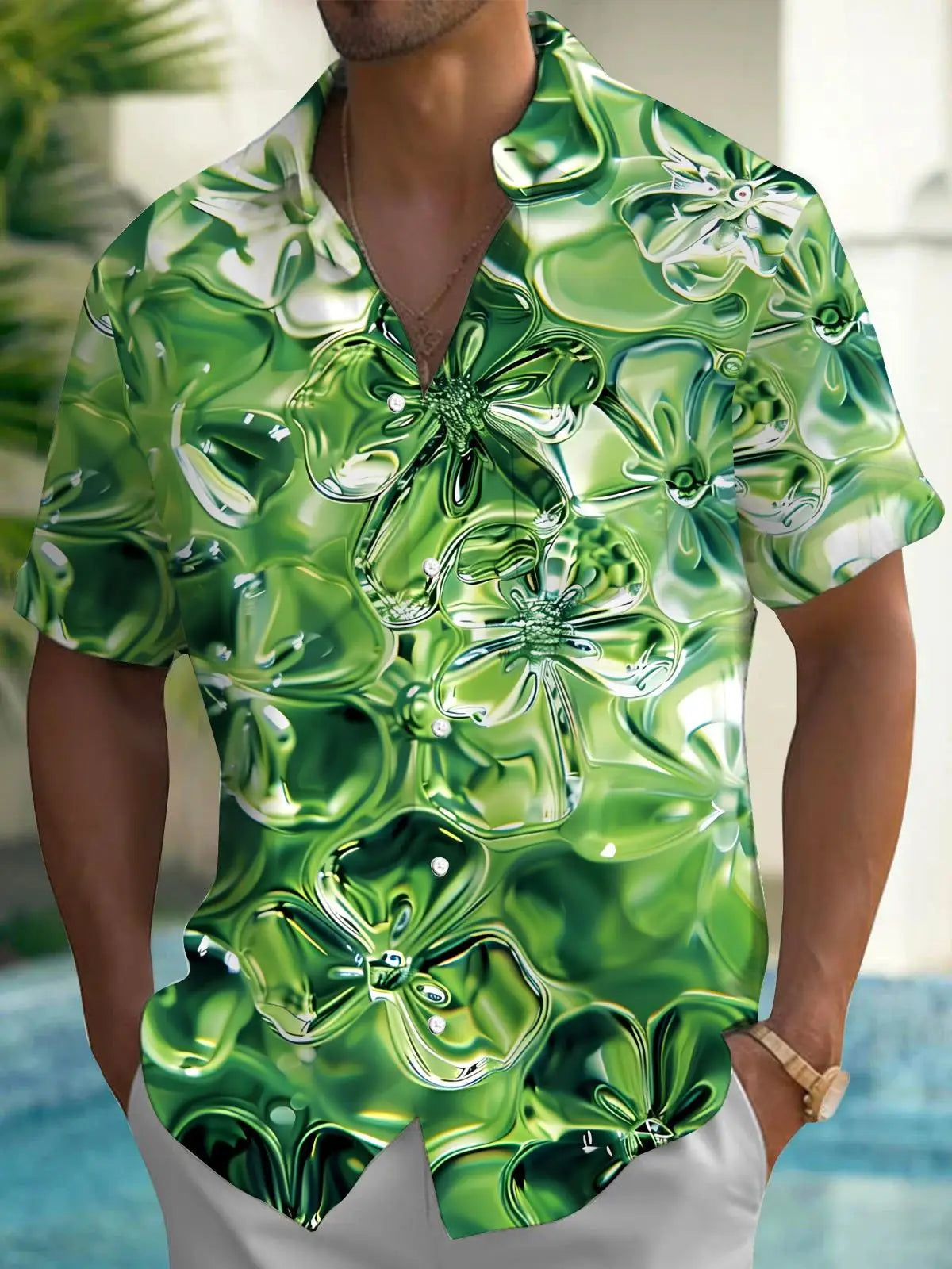 New Hawaii Spring/Summer Fashion Leisure Street Walk Tourist Beach Printed Full Open Short Sleeve Button Shirt, Quick Shipping GlowCart