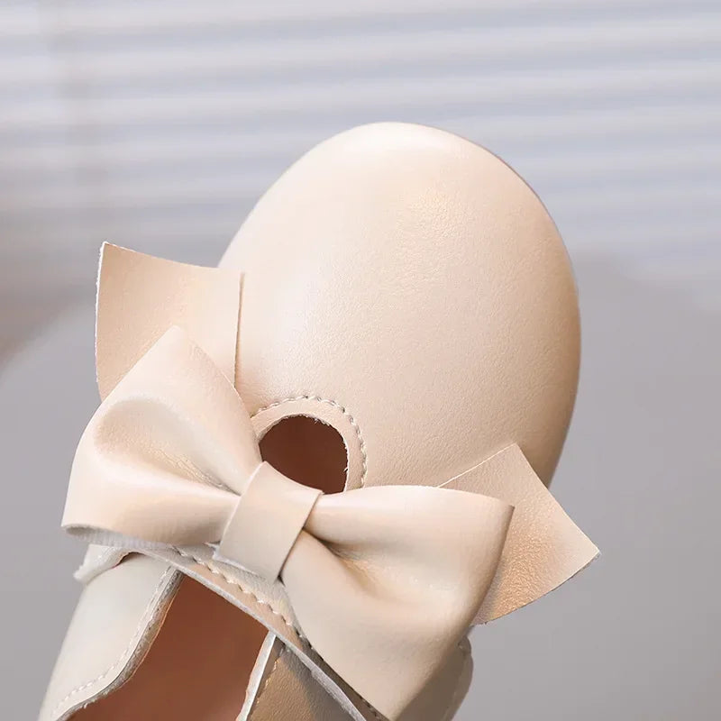 Children Leather Shoes with Bow-knot Round-toe Solid Color Soft Kids Casual Shoes Sweet Princess Girls Flats Moccasin Shoes GlowCart