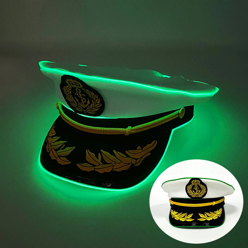 New Luminous Captain Hat LED Sailors Hat Glow In The Dark Nautical Themed Party Costume Cosplay Party Light Up Navy Cap Props GlowCart