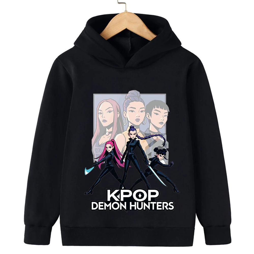 2025 Movie KPop Demon Hunters Cartoon Girls Boys Hoodies Children's Korean Wave Print Fashion Casual Tops Casual Girls Clothing GlowCart