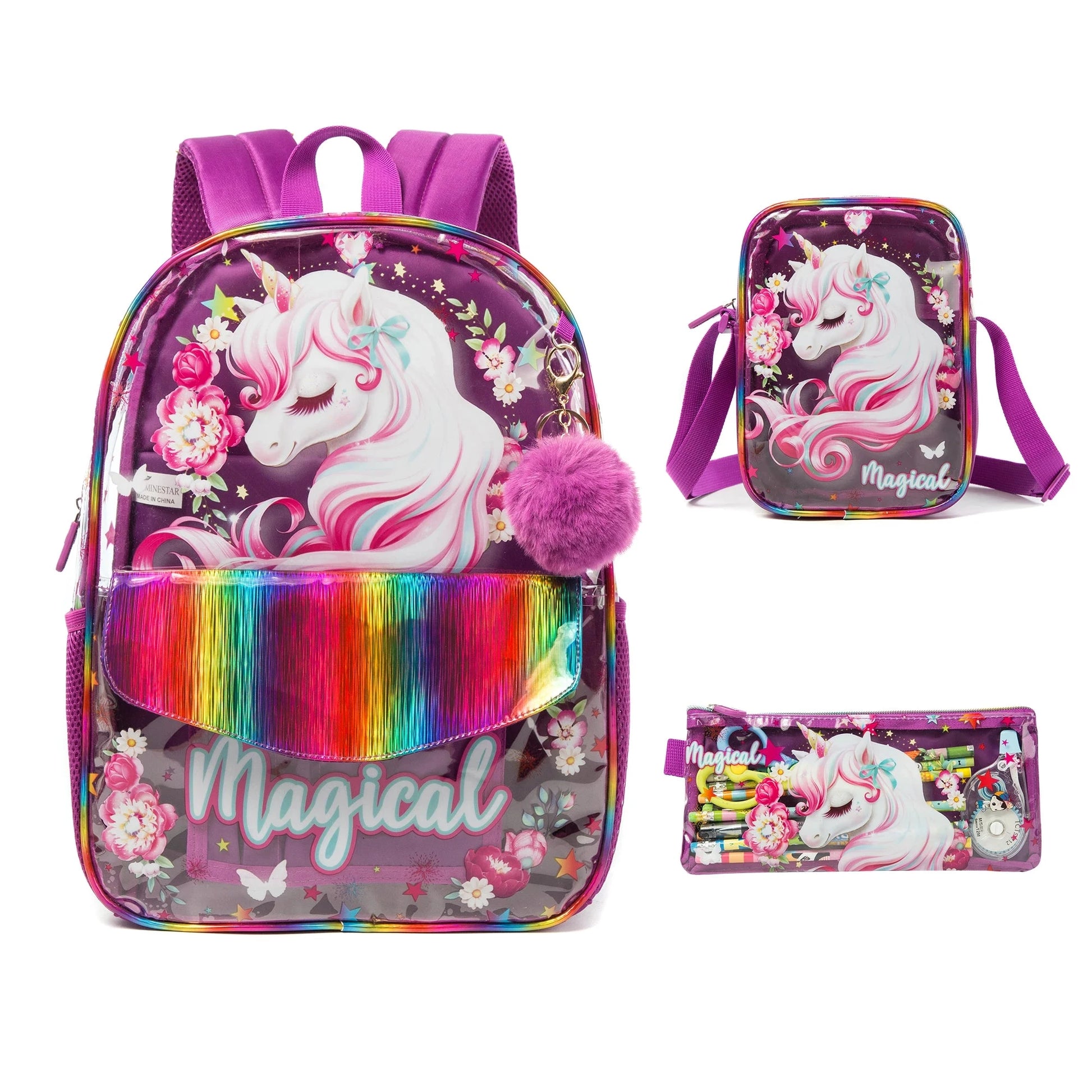 Clear Backpack for Girls Heavy Duty PVC Transparent Backpacks,See Through 16" School Bag with Crossbody Bag for Teens Elementary GlowCart