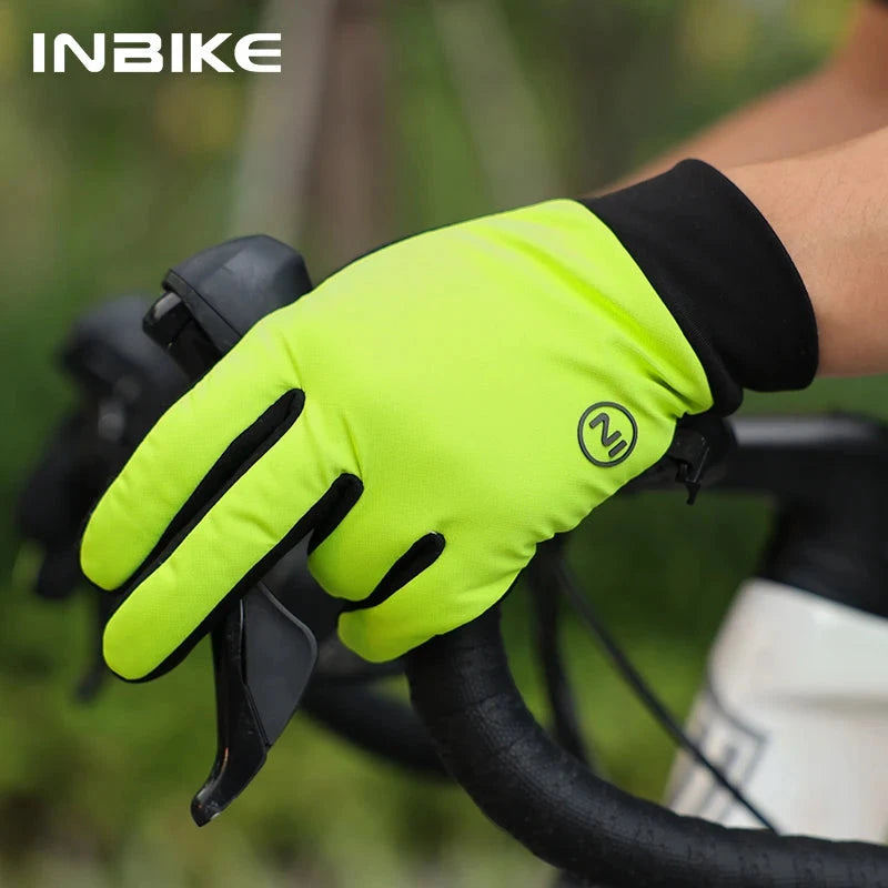 INBIKE Windproof Fleece Men's Cycling Gloves Warm Full Finger Touch Screen Shock Absorbing Anti-Slip Long Finger Road Bike GlowCart