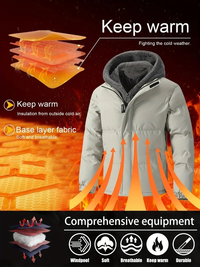 Winter Windproof Men's Faux Jacket Casual Polyester Coat with Detachable Hood Zip-Up Front Long Sleeves & Pockets Winter Clothes GlowCart