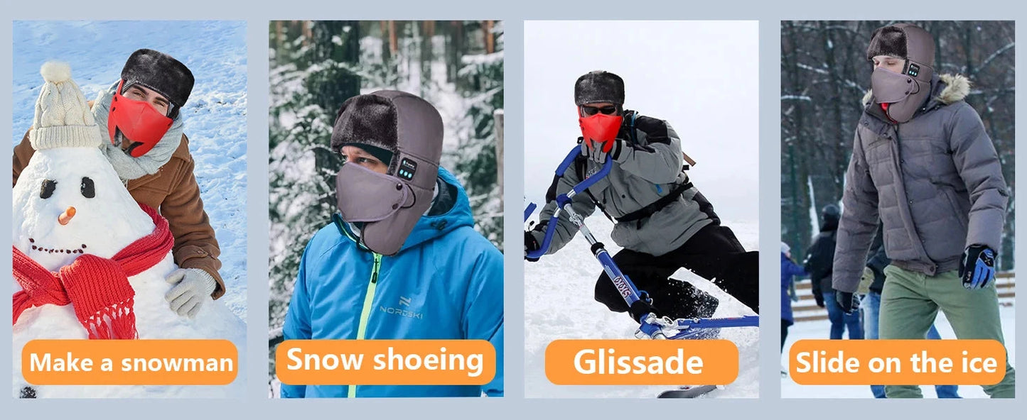 Wirelss Headset Hat Trapper Winter Russian Ushanka Ski Hat GlowCart