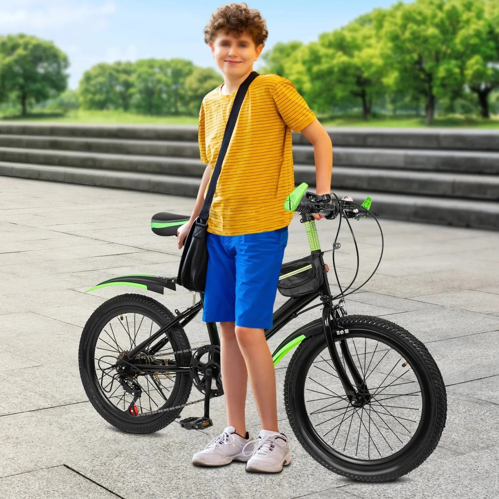 20 Inch Mountain Bike 7 Speeds Unisex Kids Bicycle Dual-Disc Brakes Height Adjustable MTB Boys Girls Bike with Kettle & Mudguard GlowCart