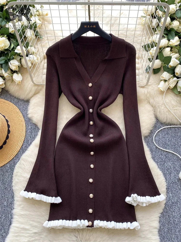 SINGREINY Autumn Sweet Basics Knit Dress Female Long Sleeve GlowCart